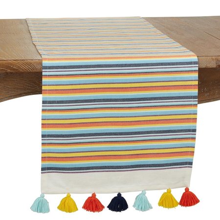 SARO 16 x 72 in. Kantha Stitch Oblong Table Runner, Multi Color 375.M1672B